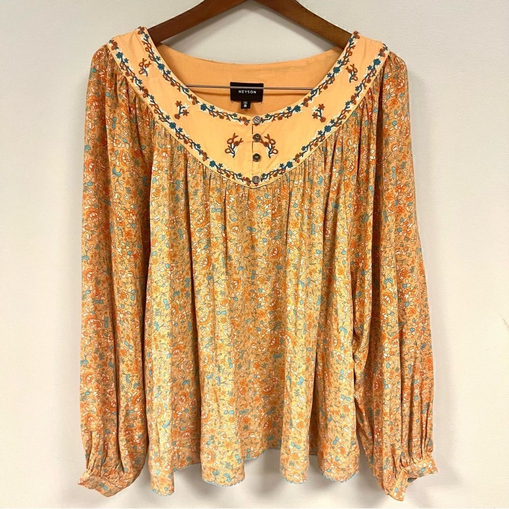 - Heyson orange floral cotton boho flowy top size S/M